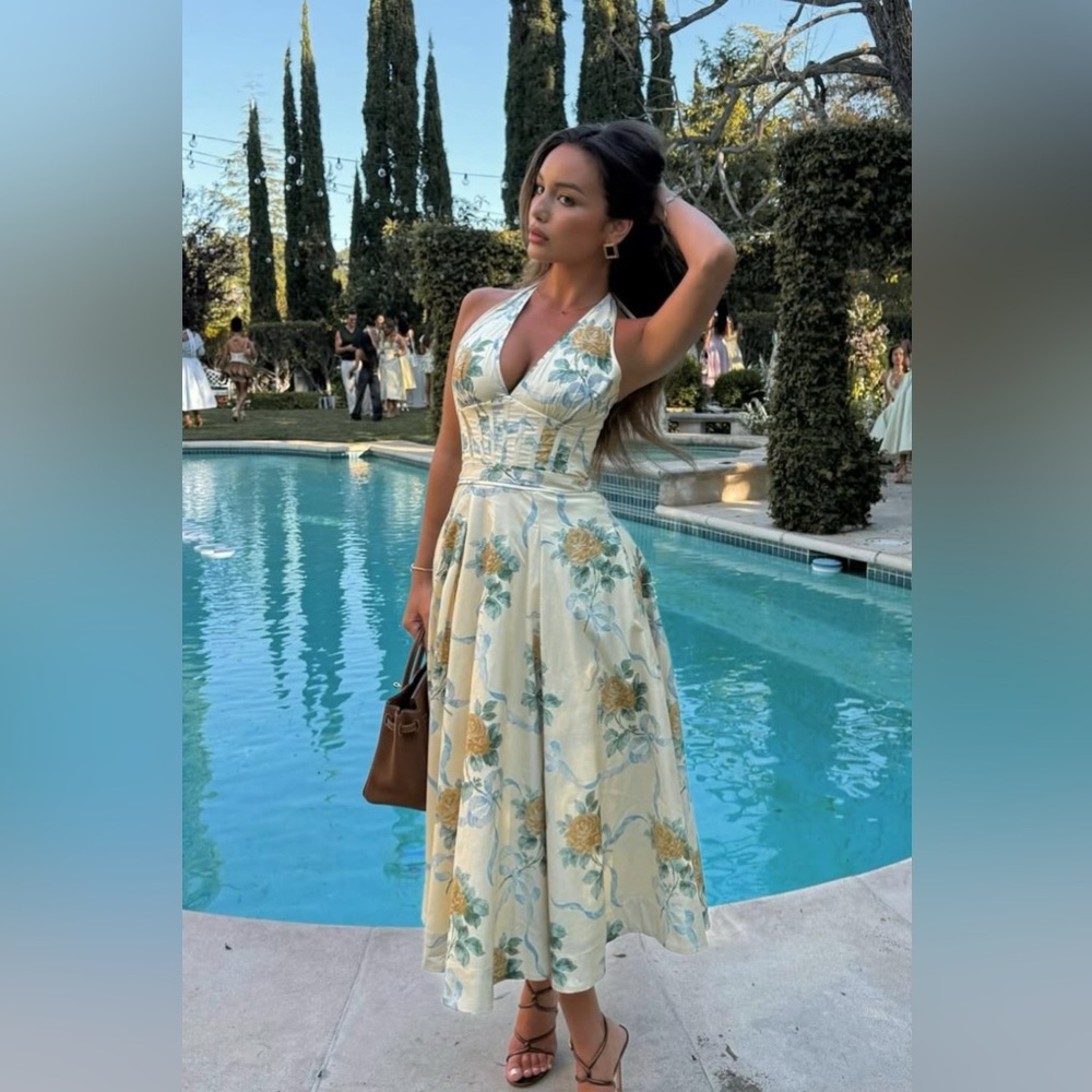 House of CB Cream Floral Halter Midi Dress - Picture 2 of 11